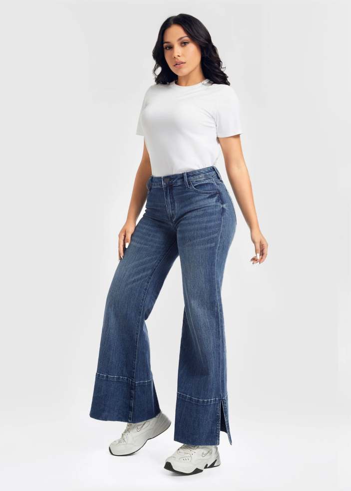 Relaxed Split-Leg Wide-Leg Medium-Stretch Jeans